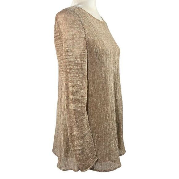 Lafayette 148 Size Small Gold Metallic Linen Mesh Knit Sweater Top - Picture 4 of 14